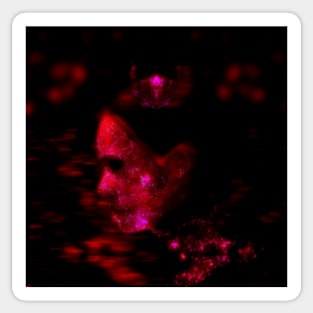 Portrait, digital collage and special processing. Woman in higher state of energy level. Red. Sticker